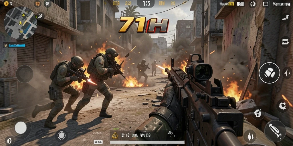 Screenshot dari gameplay mendebarkan di 71H dengan aksi yang intens.