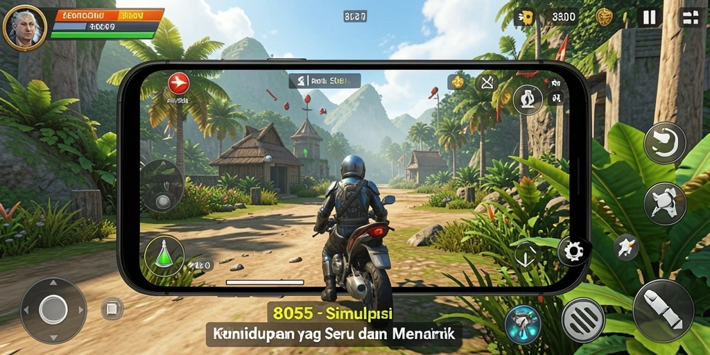 Screenshot gameplay 8055 dengan simulasi dunia yang interaktif.