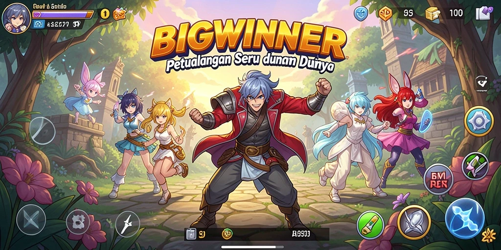 Tampilan gameplay BIGWINNER yang dinamis dan penuh warna.