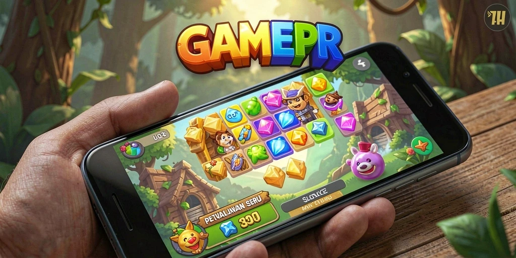 GAMERP menunjukkan gameplay Match-3 yang menarik dan penuh warna.