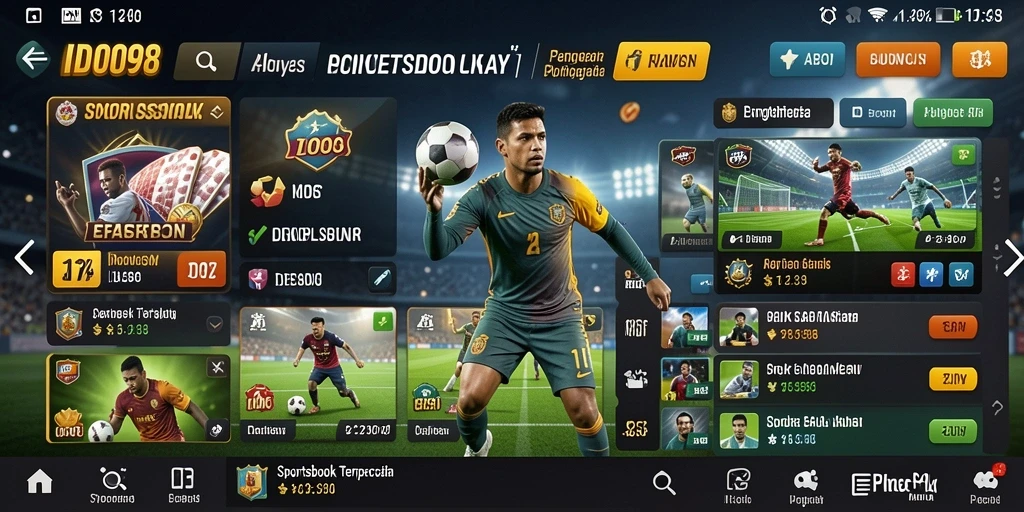 Tampilan screenshot gameplay Sportsbook menunjukkan berbagai opsi taruhan.