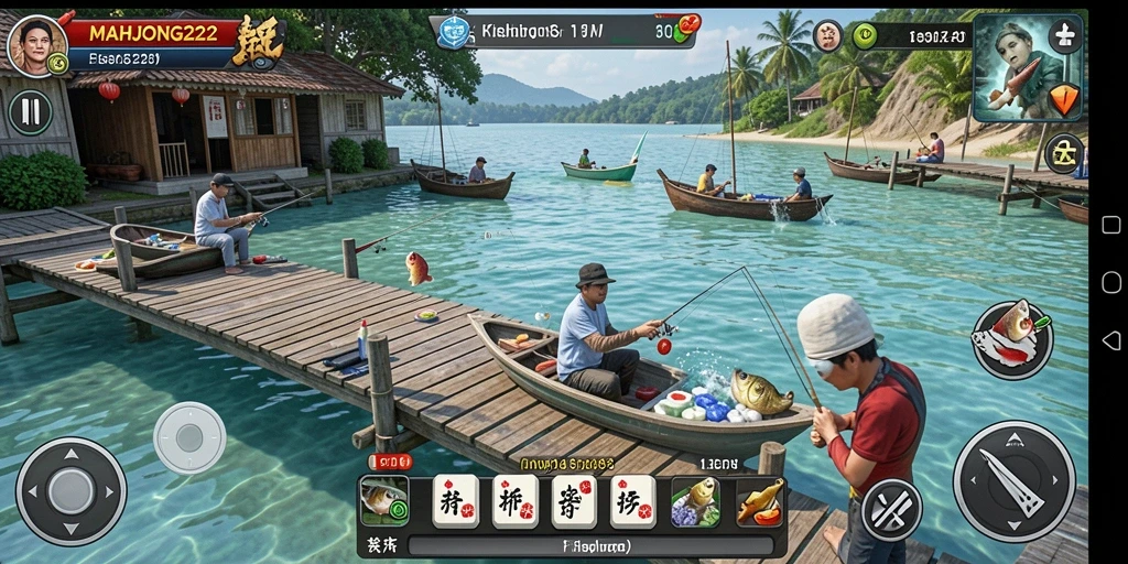 Tampilan penuh aksi dalam permainan Fishing MAHJONG222.