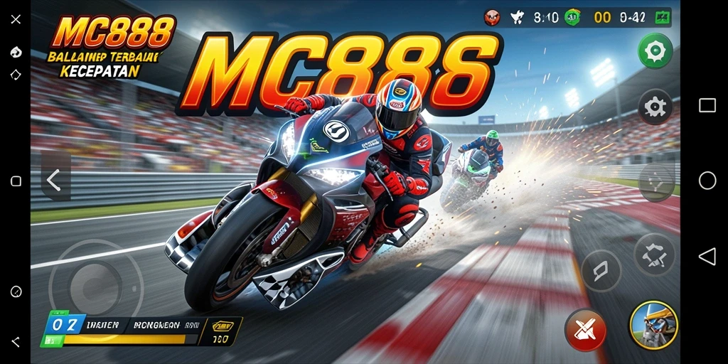 Tangkapan layar utama MC888 menampilkan aksi balap yang mendebarkan.