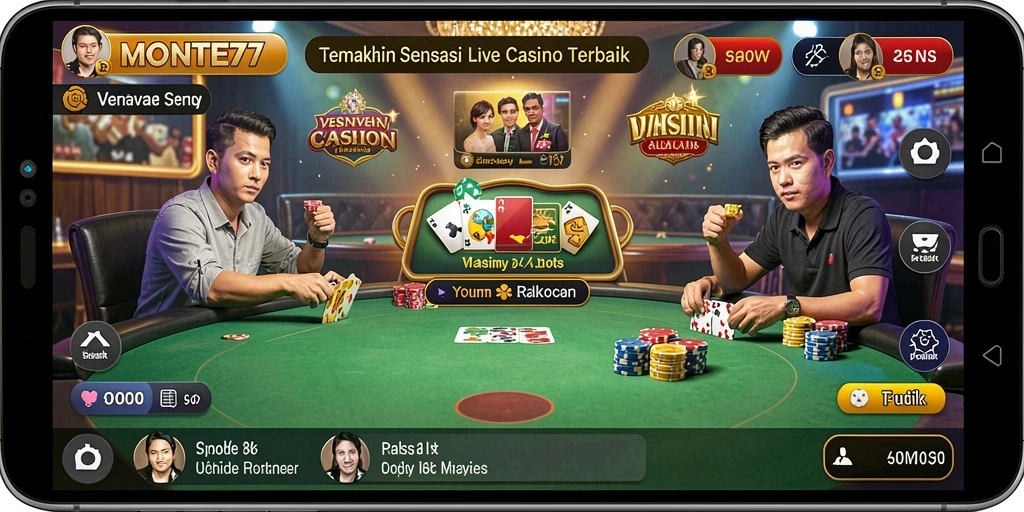 Screenshot gameplay MONTE77 menampilkan suasana Live Casino yang mendebarkan.
