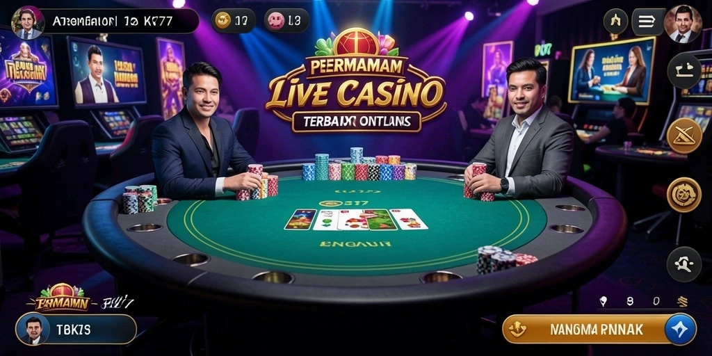 Screenshot gameplay Live Casino RK77 yang menampilkan dealer langsung.