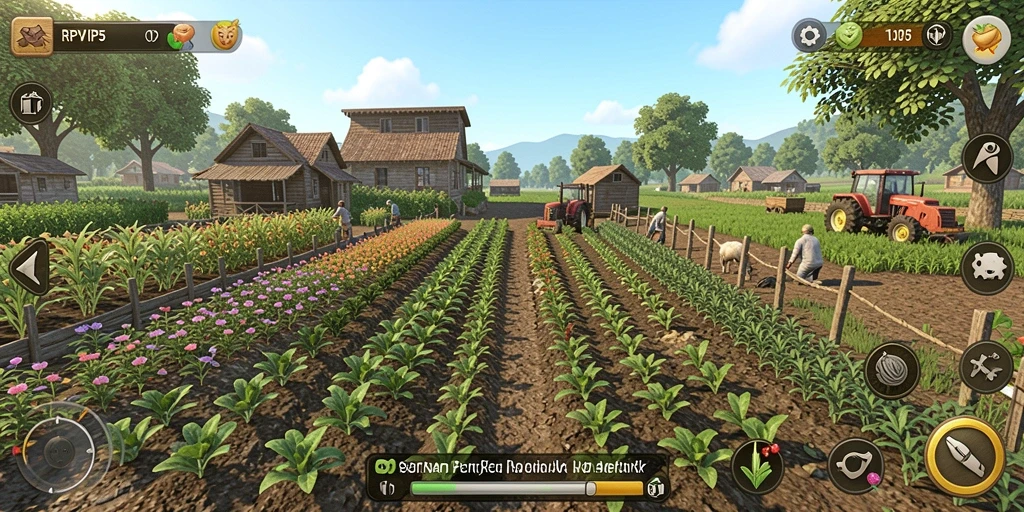 Tampilan gameplay RPVIP5 yang menyenangkan dengan aktivitas bertani.