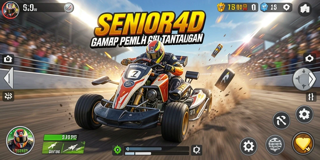 Screenshot dari gameplay balap di SENIOR4D yang penuh aksi.