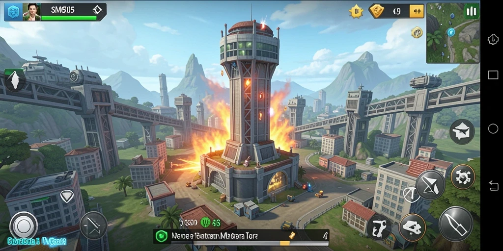 Tampilan gameplay menegangkan dari SM605 dalam aksi Tower Defense.