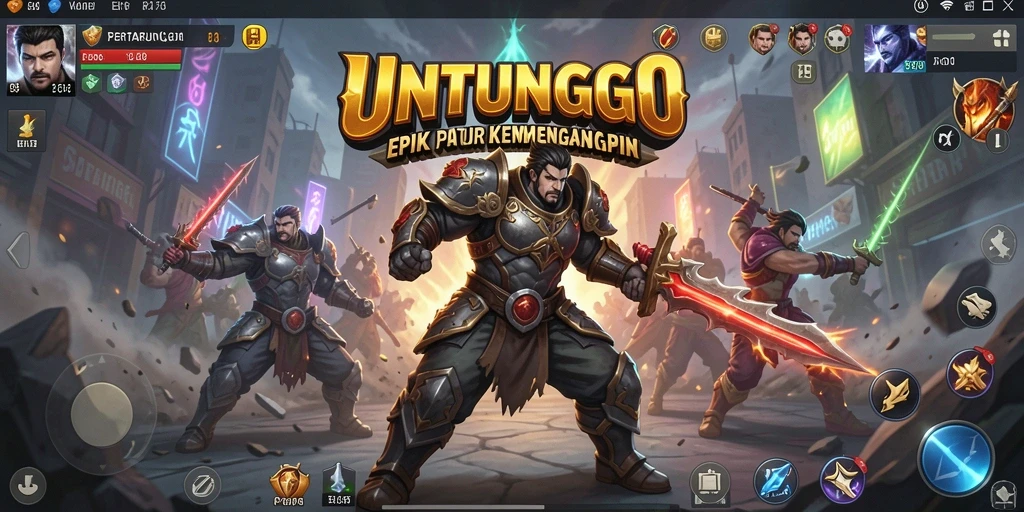 Screenshot utama UNTUNGGO menampilkan aksi pertarungan mendebarkan.