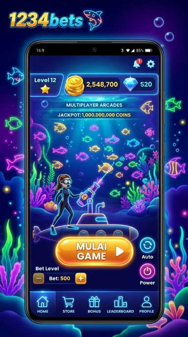Tampilan utama aplikasi 1234bets yang user-friendly.